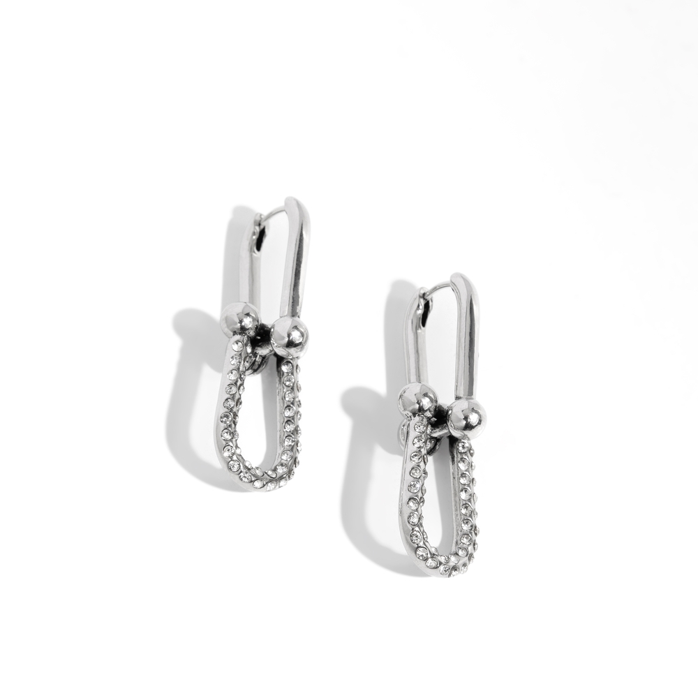 Elegant Silver Hoop Earrings Heightened Haute White Earring Link Fashion Jewelry
